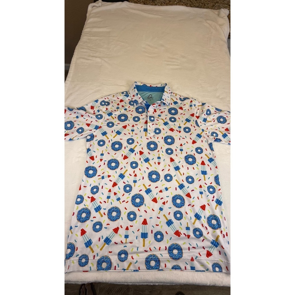 Deolax Men's Golf Polo Shirt Medium Donut Popsicle Print Short Sleeve